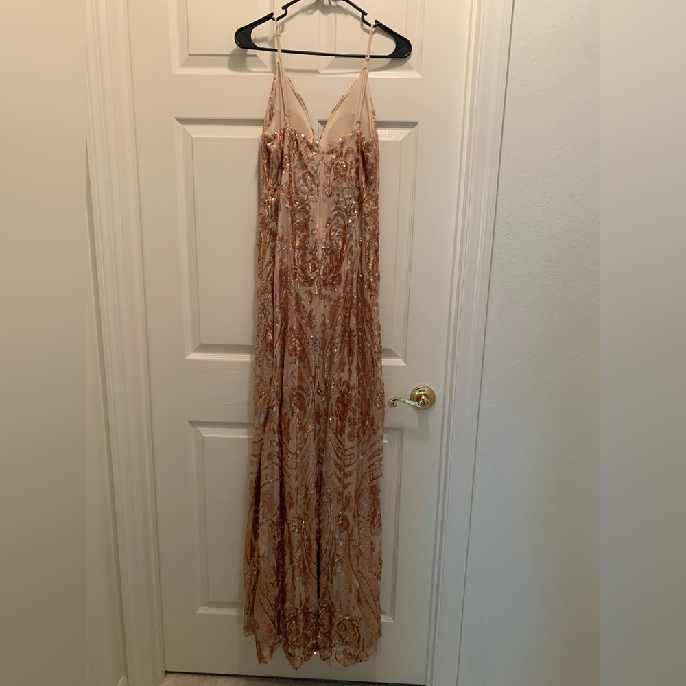 Sequin Embellished Nude & Rose Gold Prom Gown - Picture 2 of 3
